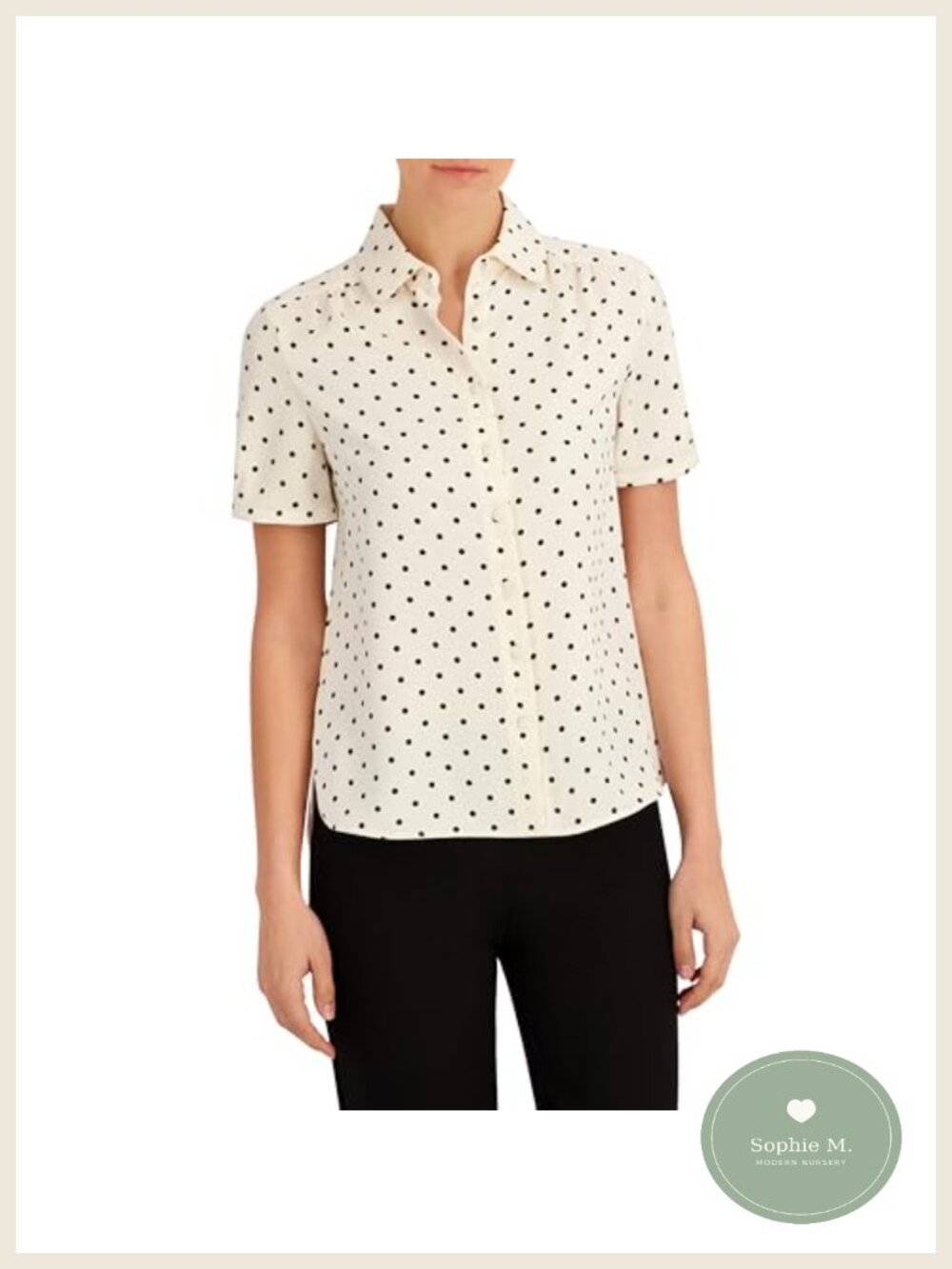 Anne Klein Polka Dot Cap Sleeve Blouse, 100% Polyester, Machine Washable Button